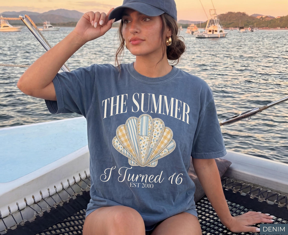 The Summer I Turned 16 Shirt, 16th Birthday Shirt, Faux Patchwork Beach Birthday Shirt, 16th Birthday Gift for Girl