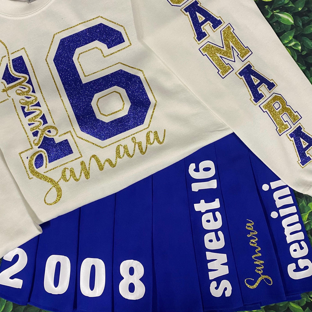 Personalized Glitter Birthday, Sweet 16 - Short Sleeve T-shirt, Long sleeve T-shirt, Sweatshirt or Hoodie - Skirt also available