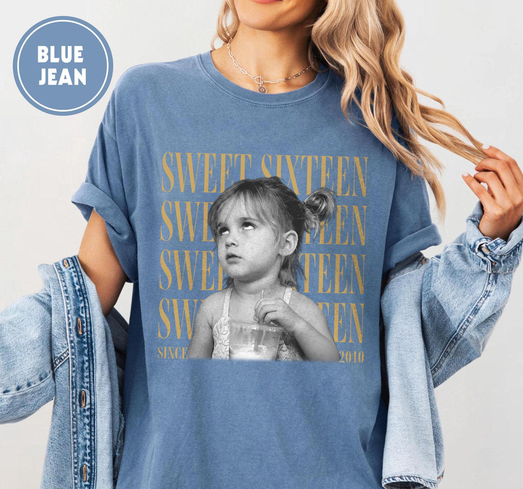 Personalised Vintage Photo And Year Shirt, Sweet Sixteen Picture Shirt, 16th Birthday Gifts, Birthday Trip, Group Turning 16 Bday Shirt