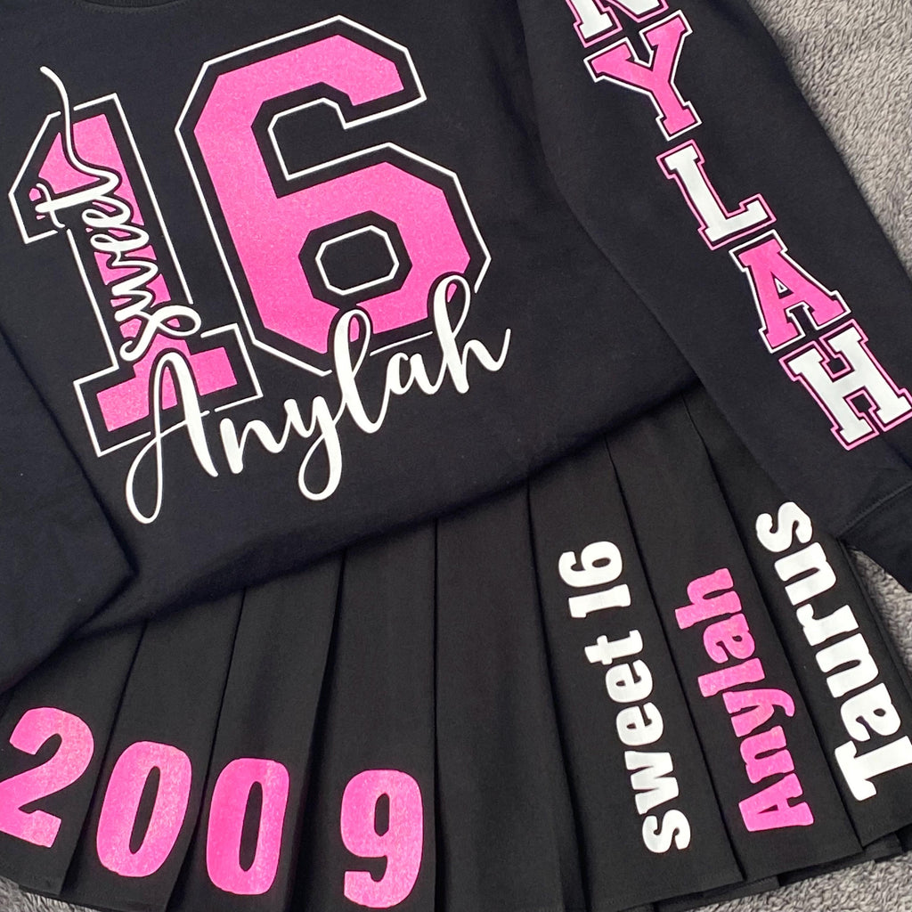 Personalized Glitter Birthday, Sweet 16 - Short Sleeve T-shirt, Long sleeve T-shirt, Sweatshirt or Hoodie - Skirt also available