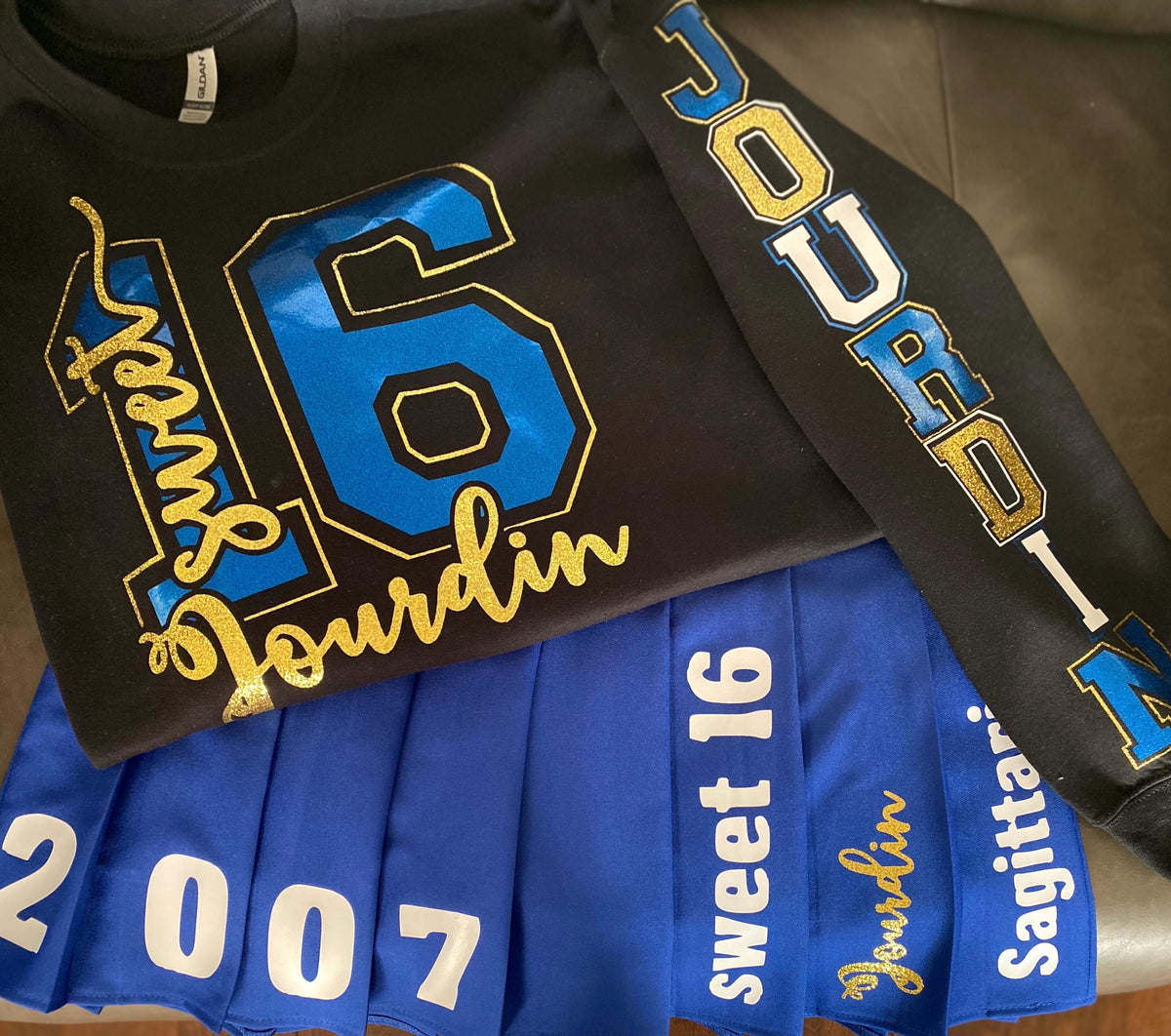 Personalized Glitter Birthday, Sweet 16 - Short Sleeve T-shirt, Long sleeve T-shirt, Sweatshirt or Hoodie - Skirt also available