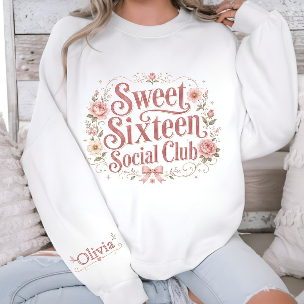 Sweet Sixteen Social Club Shirt, Personalized Sleeve Name Birthday Tee