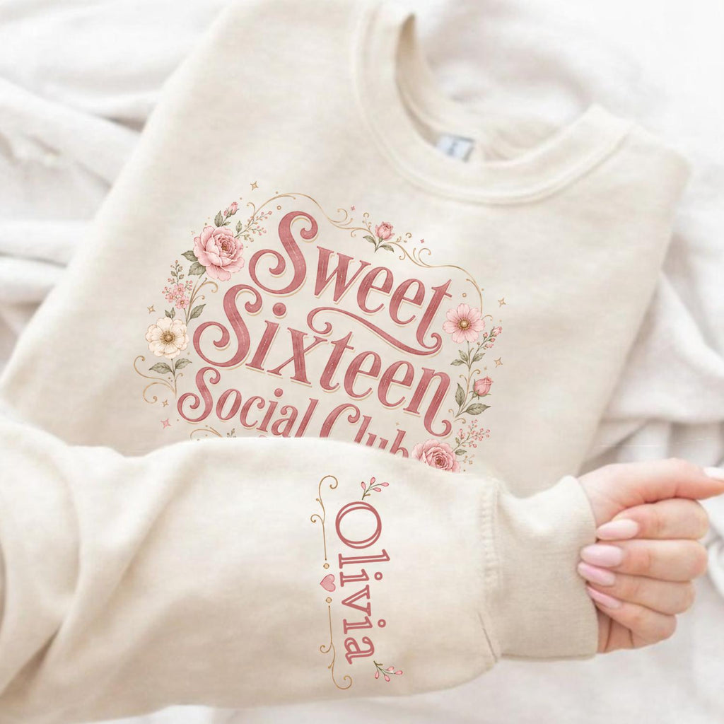 Sweet Sixteen Social Club Shirt, Personalized Sleeve Name Birthday Tee