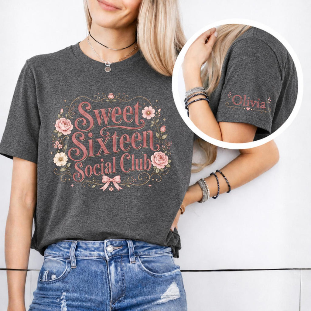 Sweet Sixteen Social Club Shirt, Personalized Sleeve Name Birthday Tee