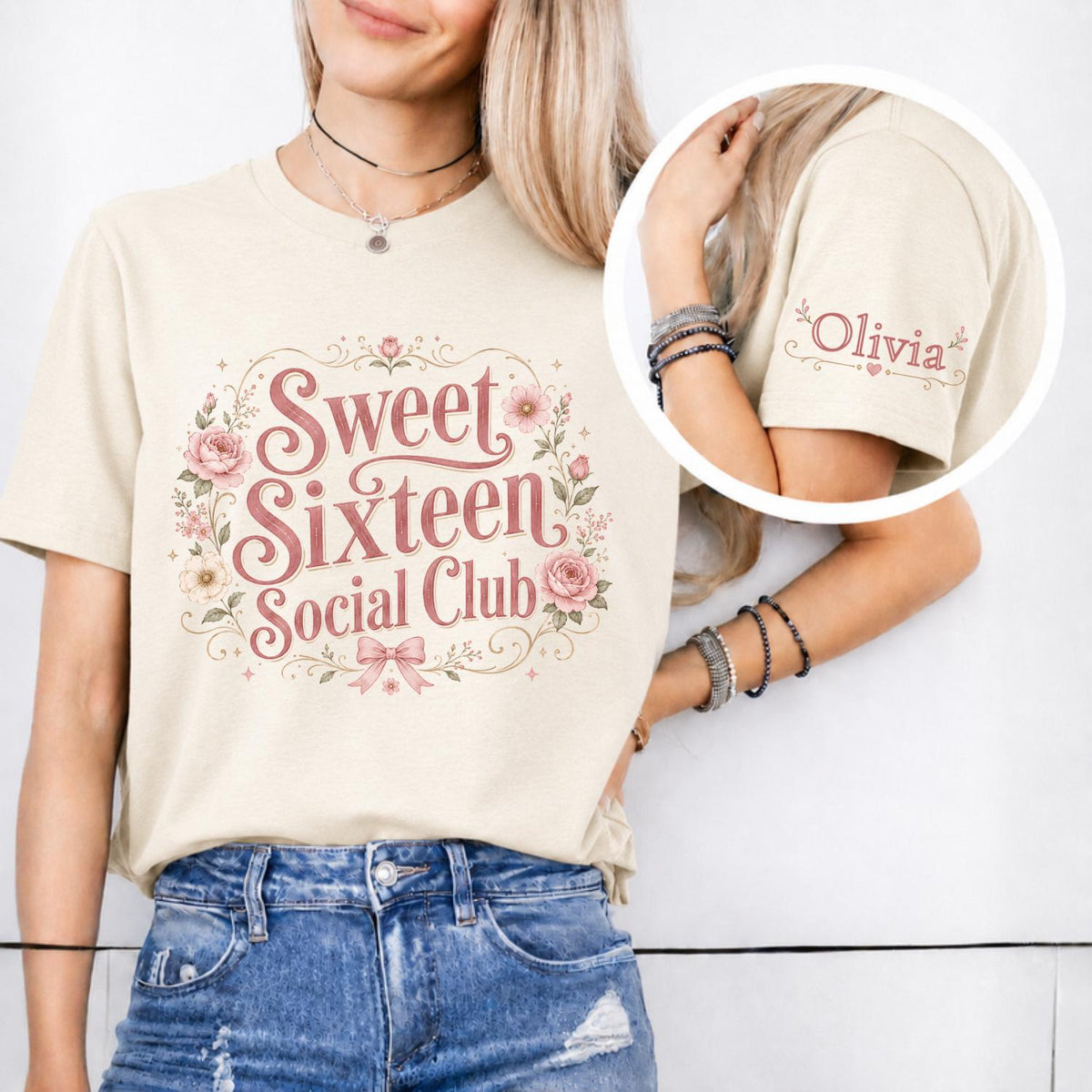 Sweet Sixteen Social Club Shirt, Personalized Sleeve Name Birthday Tee