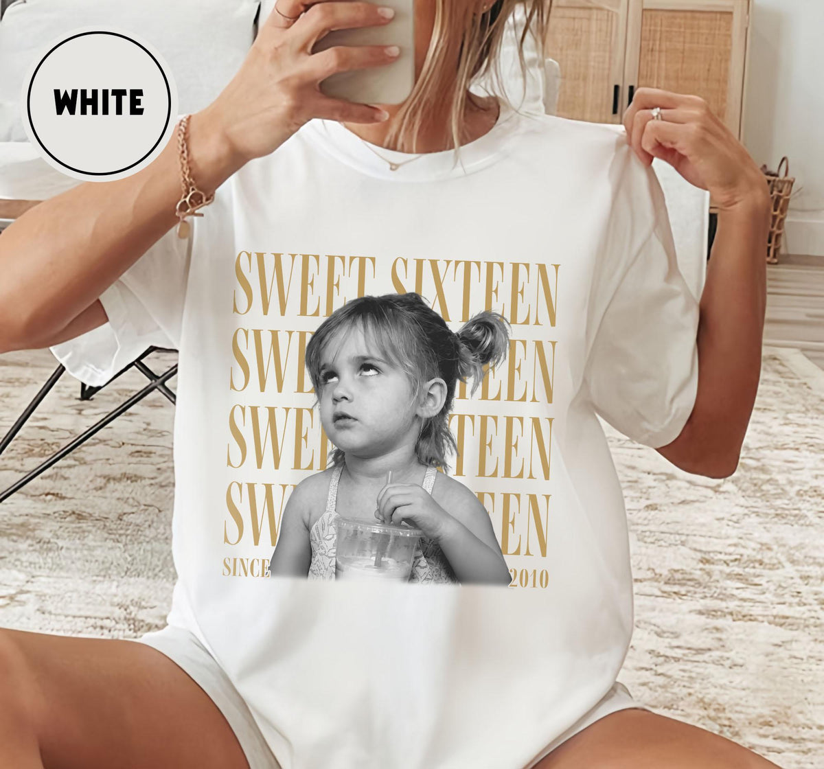 Personalised Vintage Photo And Year Shirt, Sweet Sixteen Picture Shirt, 16th Birthday Gifts, Birthday Trip, Group Turning 16 Bday Shirt