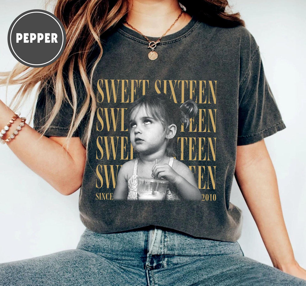 Personalised Vintage Photo And Year Shirt, Sweet Sixteen Picture Shirt, 16th Birthday Gifts, Birthday Trip, Group Turning 16 Bday Shirt
