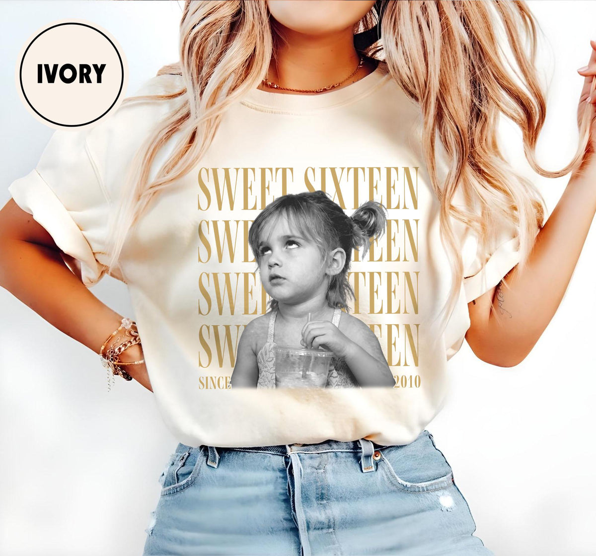 Personalised Vintage Photo And Year Shirt, Sweet Sixteen Picture Shirt, 16th Birthday Gifts, Birthday Trip, Group Turning 16 Bday Shirt