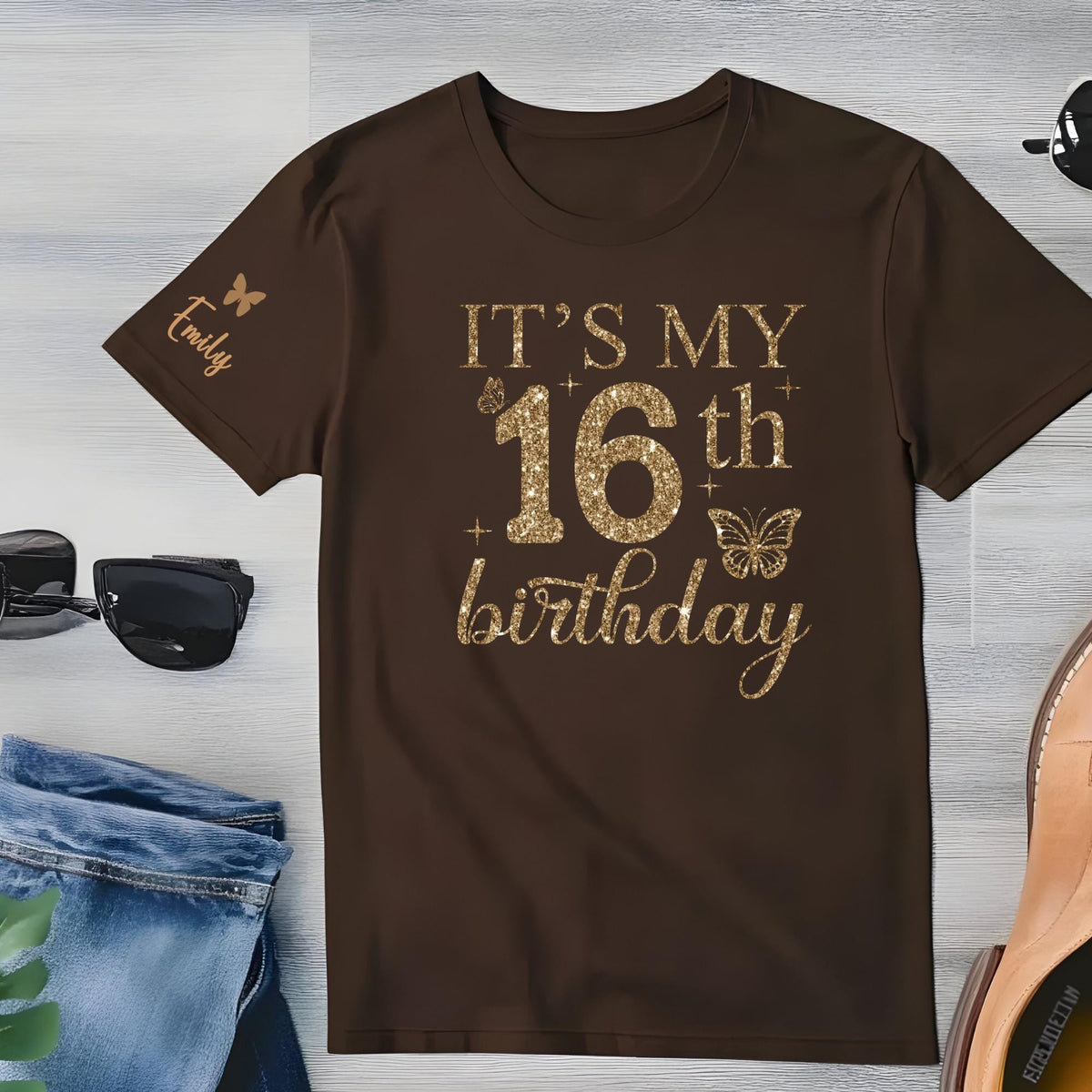 It's My 16th Birthday Shirt, Sweet 16 Birthday Girl Shirt, Personalized 16th Birthday Tee, Custom Name Sleeve Shirt, Birthday Party Outfit
