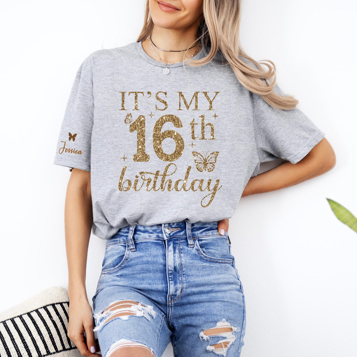 It's My 16th Birthday Shirt, Sweet 16 Birthday Girl Shirt, Personalized 16th Birthday Tee, Custom Name Sleeve Shirt, Birthday Party Outfit