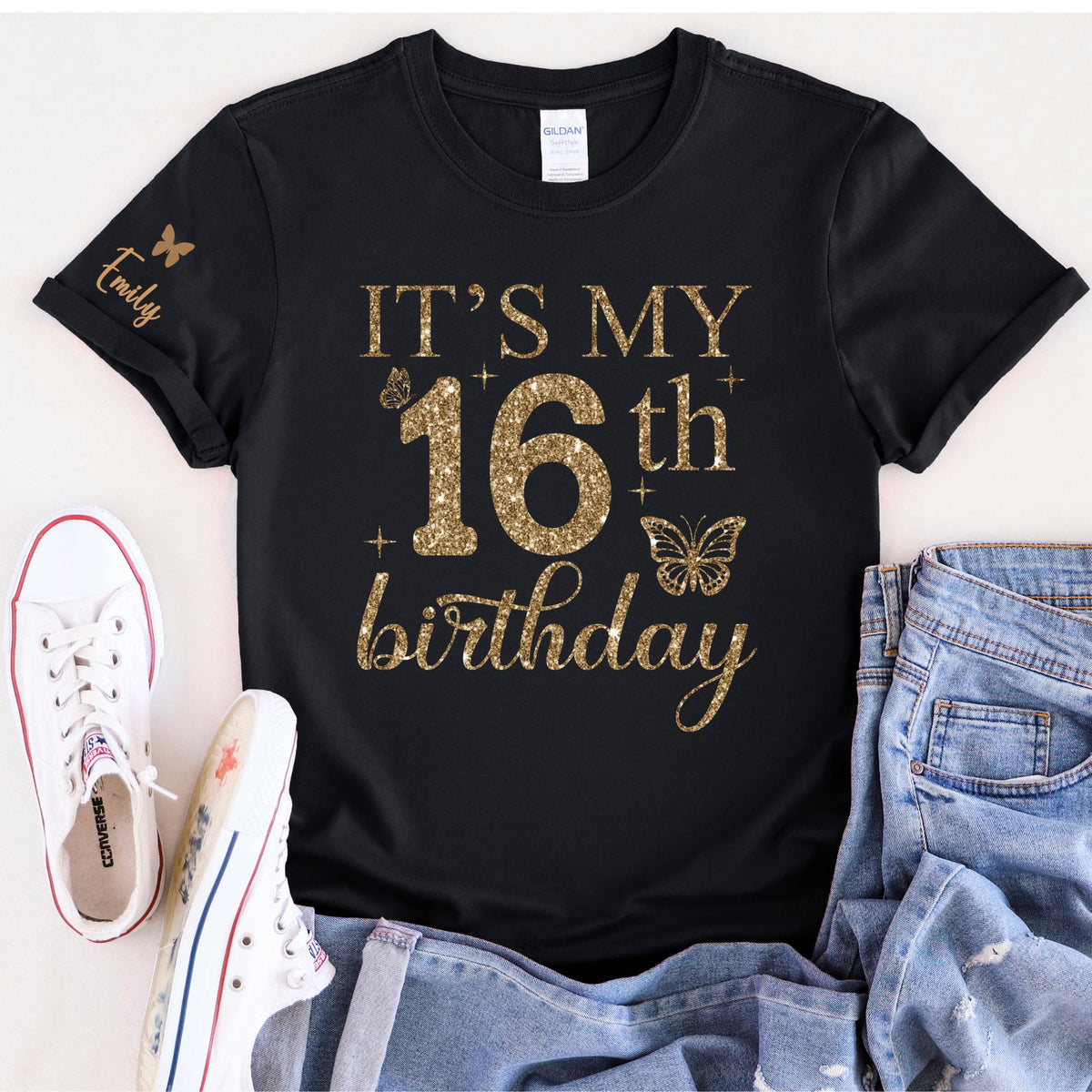 It's My 16th Birthday Shirt, Sweet 16 Birthday Girl Shirt, Personalized 16th Birthday Tee, Custom Name Sleeve Shirt, Birthday Party Outfit