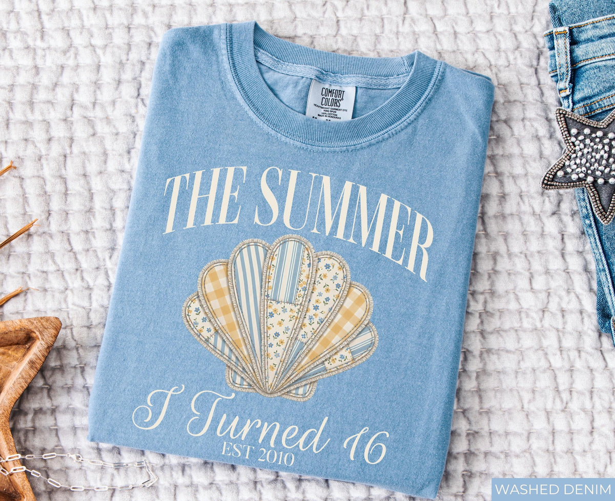 The Summer I Turned 16 Shirt, 16th Birthday Shirt, Faux Patchwork Beach Birthday Shirt, 16th Birthday Gift for Girl