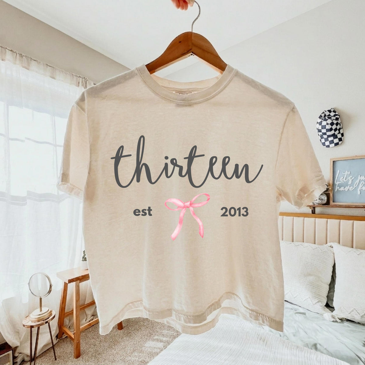 Personalized Thirteenth Birthday Comfort Colors Cropped Tee for Girls, Coquette Bow Boxy Tee, Custom 13th Teen T-Shirt,Birthday Gift for Her