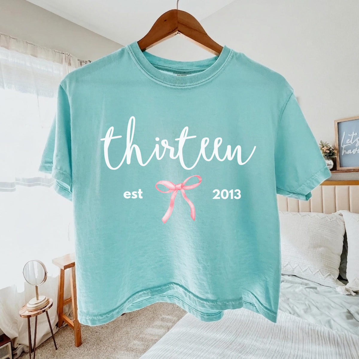 Personalized Thirteenth Birthday Comfort Colors Cropped Tee for Girls, Coquette Bow Boxy Tee, Custom 13th Teen T-Shirt,Birthday Gift for Her