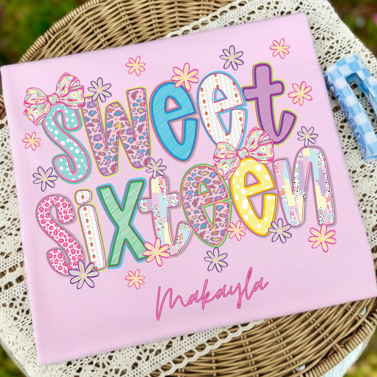Sweet 16 Birthday Girl T Shirt, Preppy 16th Birthday Tee, Trendy Sixteen Outfit, Personalized Name Gift Shirt, Custom Birthday Party Tee