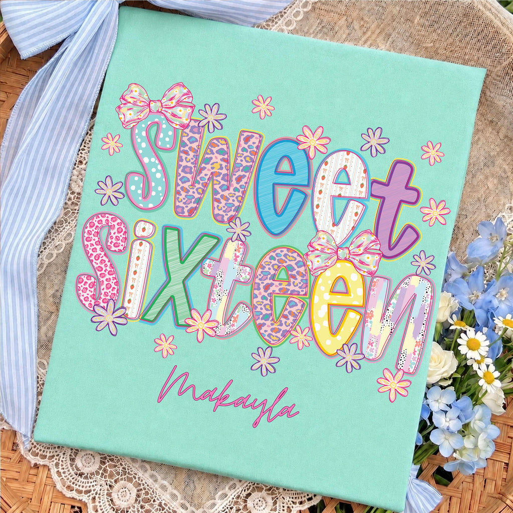 Sweet 16 Birthday Girl T Shirt, Preppy 16th Birthday Tee, Trendy Sixteen Outfit, Personalized Name Gift Shirt, Custom Birthday Party Tee