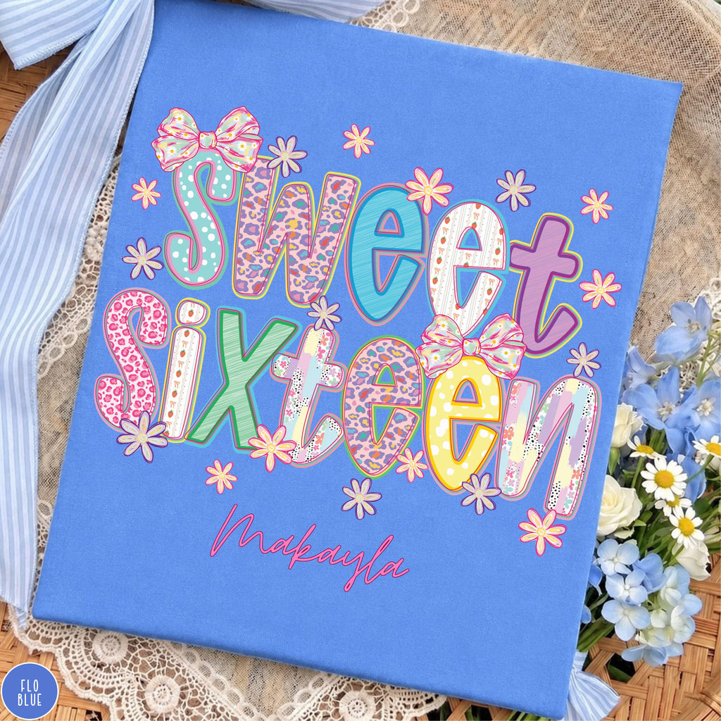 Sweet 16 Birthday Girl T Shirt, Preppy 16th Birthday Tee, Trendy Sixteen Outfit, Personalized Name Gift Shirt, Custom Birthday Party Tee