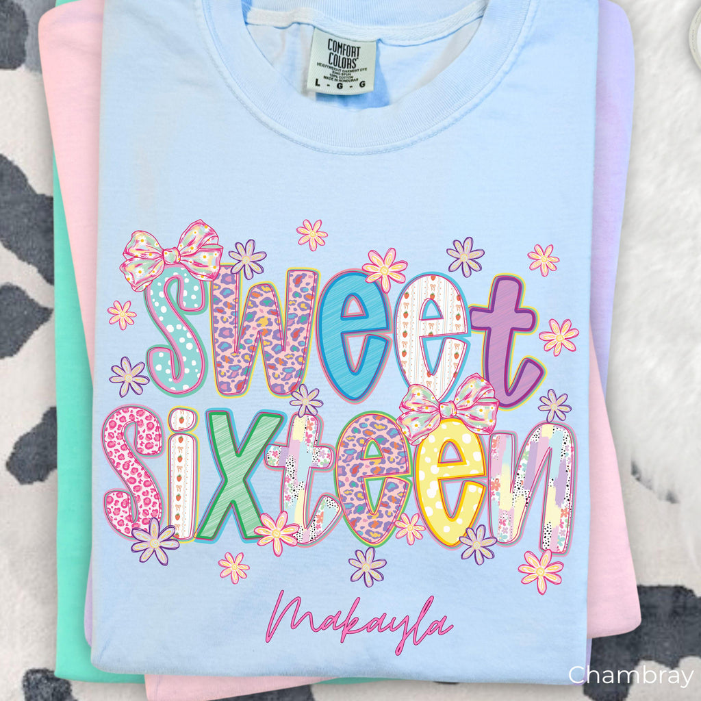 Sweet 16 Birthday Girl T Shirt, Preppy 16th Birthday Tee, Trendy Sixteen Outfit, Personalized Name Gift Shirt, Custom Birthday Party Tee