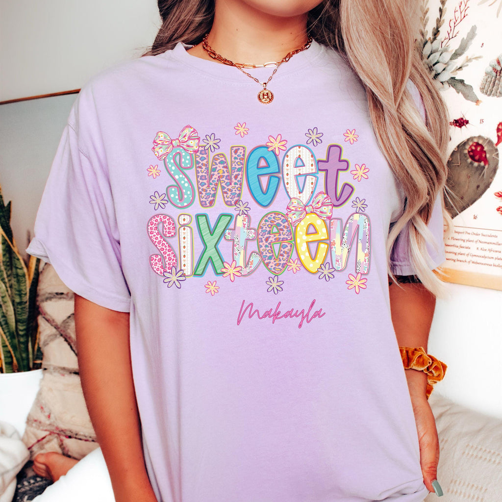 Sweet 16 Birthday Girl T Shirt, Preppy 16th Birthday Tee, Trendy Sixteen Outfit, Personalized Name Gift Shirt, Custom Birthday Party Tee