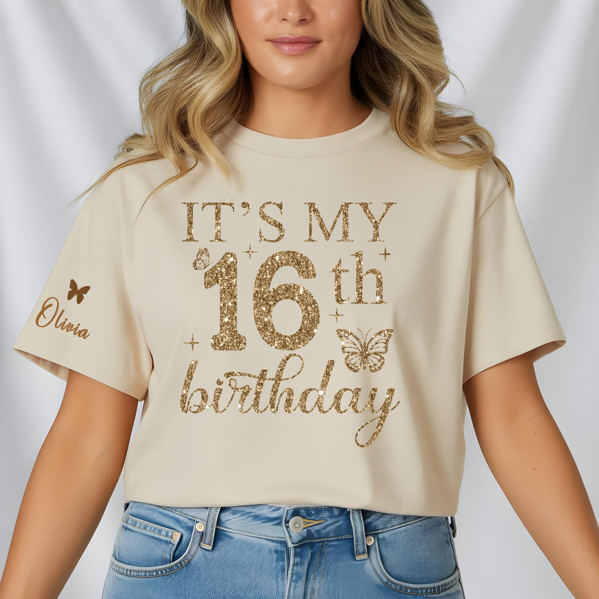 It's My 16th Birthday Shirt, Sweet 16 Birthday Girl Shirt, Personalized 16th Birthday Tee, Custom Name Sleeve Shirt, Birthday Party Outfit
