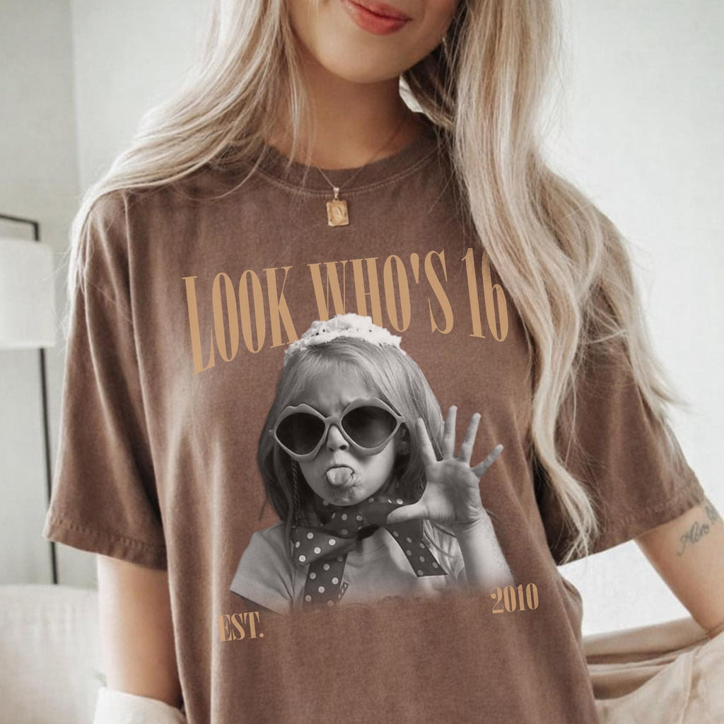 Custom Sweet 16 Shirt, Personalized Childhood Photo Tee, Look Who's 16 Birthday Gift, Vintage Picture Shirt, Teen Girl Party Keepsake