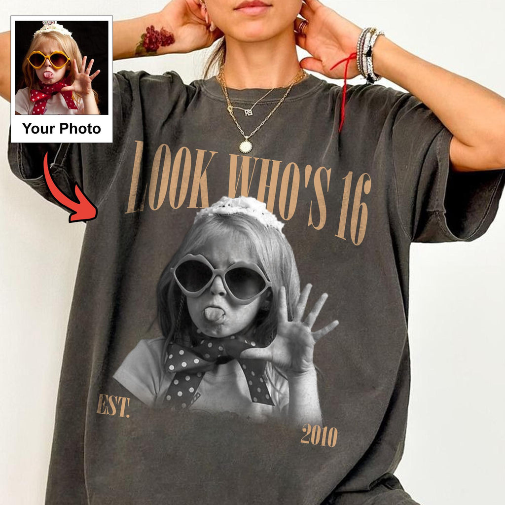 Custom Sweet 16 Shirt, Personalized Childhood Photo Tee, Look Who's 16 Birthday Gift, Vintage Picture Shirt, Teen Girl Party Keepsake
