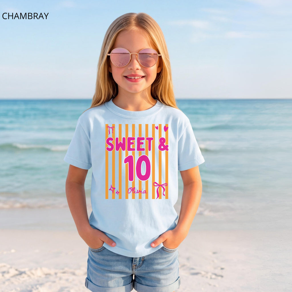 Personalized Sweet 10 Birthday Shirt, Coquette Bow Double Digits Tee