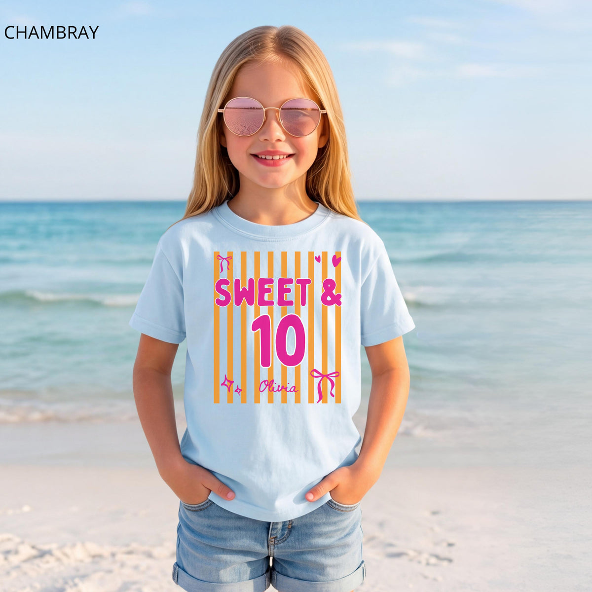 Personalized Sweet 10 Birthday Shirt, Coquette Bow Double Digits Tee