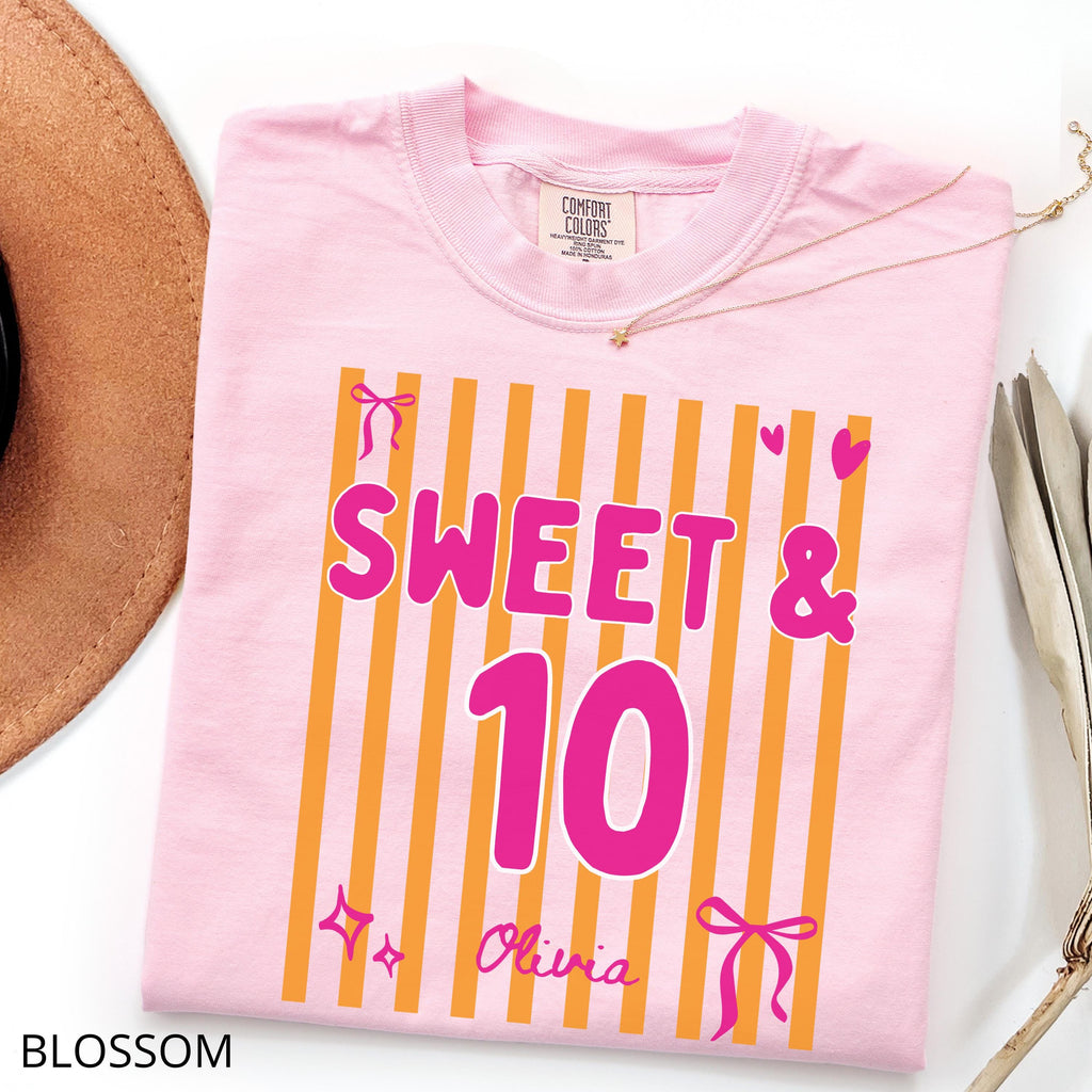 Personalized Sweet 10 Birthday Shirt, Coquette Bow Double Digits Tee