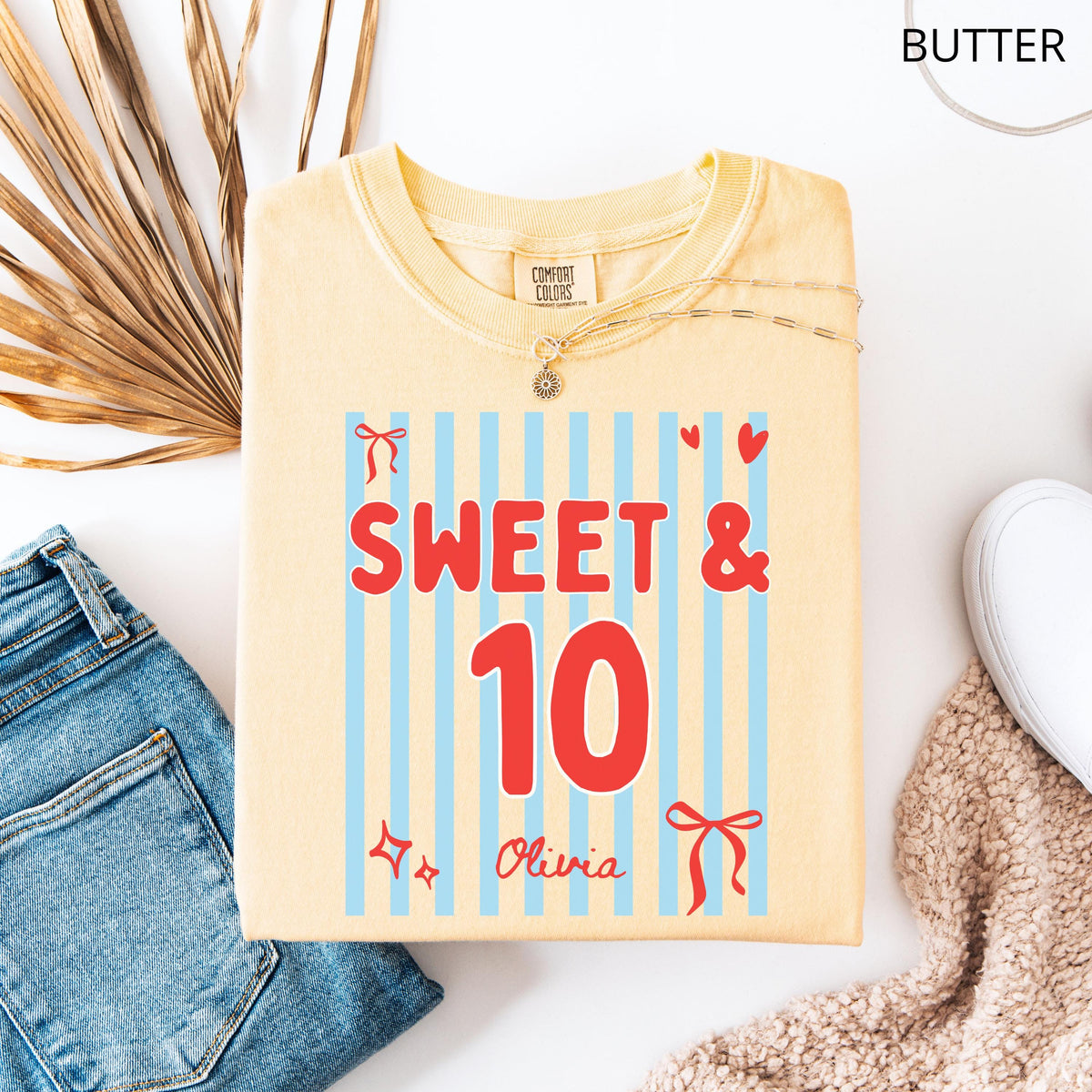 Personalized Sweet 10 Birthday Shirt, Coquette Bow Double Digits Tee