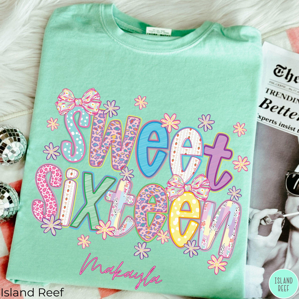 Sweet 16 Birthday Girl T Shirt, Preppy 16th Birthday Tee, Trendy Sixteen Outfit, Personalized Name Gift Shirt, Custom Birthday Party Tee