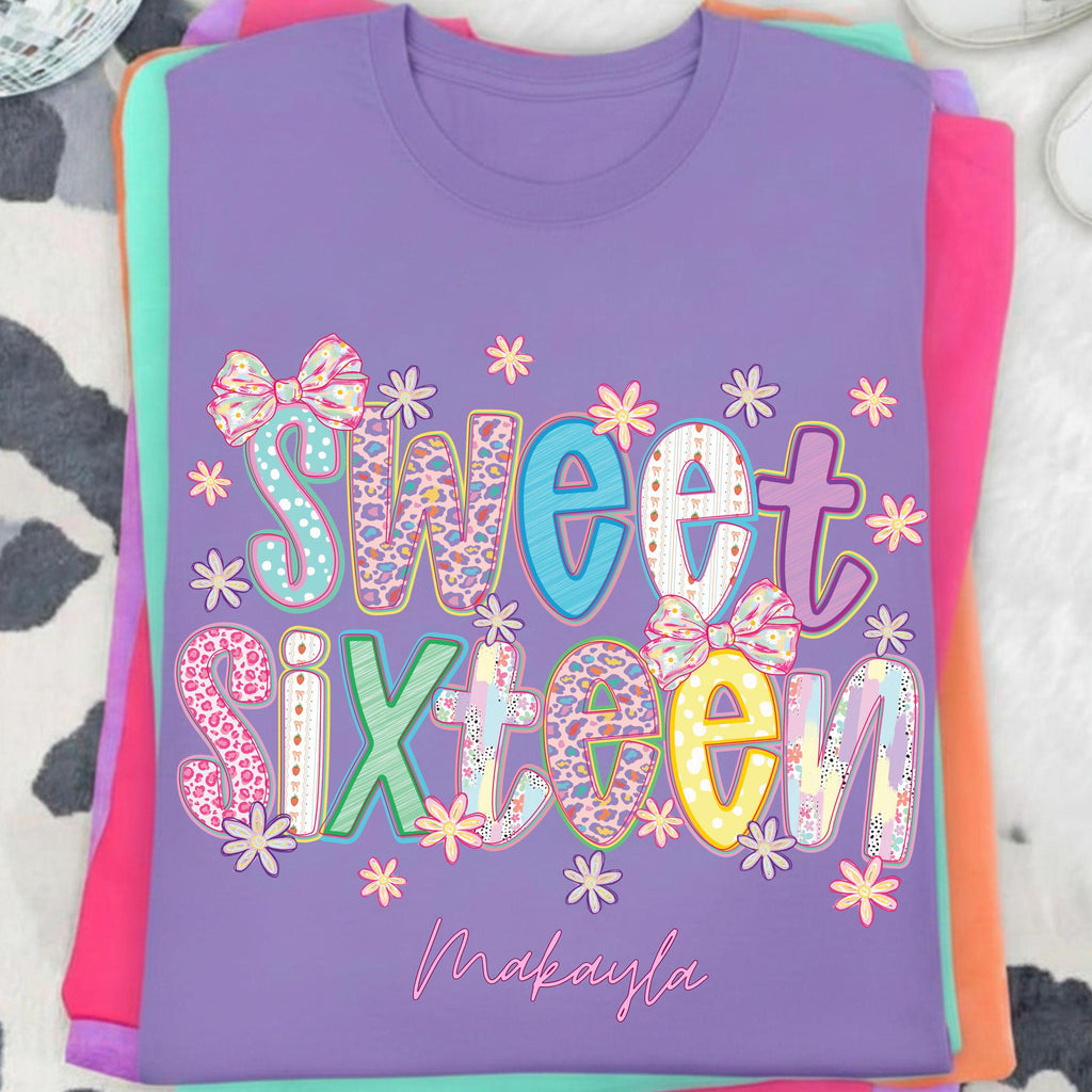 Sweet 16 Birthday Girl T Shirt, Preppy 16th Birthday Tee, Trendy Sixteen Outfit, Personalized Name Gift Shirt, Custom Birthday Party Tee
