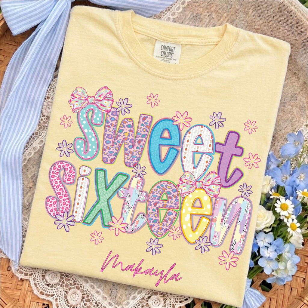 Sweet 16 Birthday Girl T Shirt, Preppy 16th Birthday Tee, Trendy Sixteen Outfit, Personalized Name Gift Shirt, Custom Birthday Party Tee