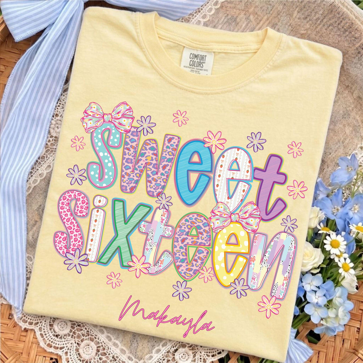 Sweet 16 Birthday Girl T Shirt, Preppy 16th Birthday Tee, Trendy Sixteen Outfit, Personalized Name Gift Shirt, Custom Birthday Party Tee